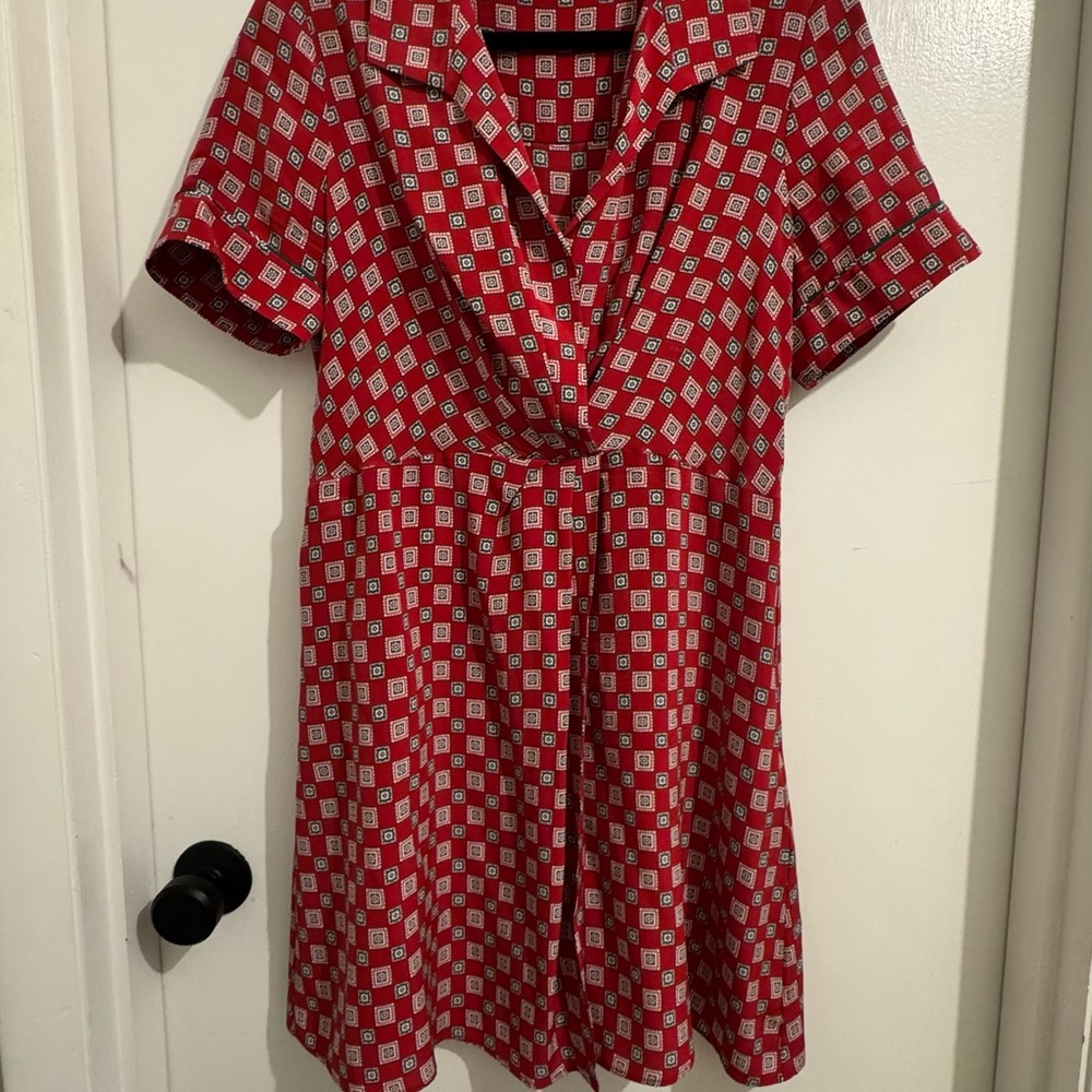 Sandro Red Printed Short Sleeve Dress